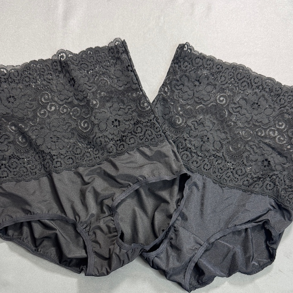 Eves Temptation Black High Waisted Lace Waist Brief Panties Set of 2‎ Size Small